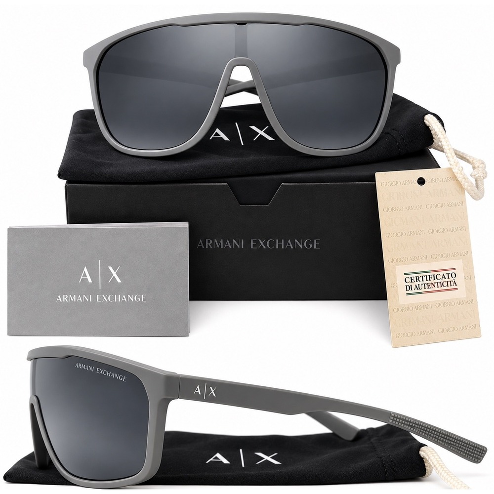 Armani Exchange AX4137SU Grey Mirror Shield Sunglasses NIB $101 with COA